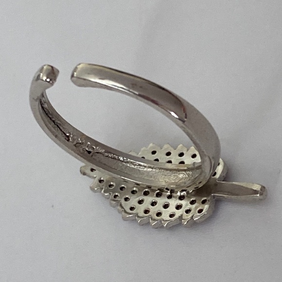 925 silver feather leaf ring cz rhodium plated - Picture 4 of 4